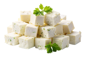 Feta cheese bundle cut in cubes with olives perfect appetizer png