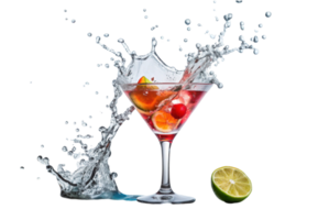 Floated splashing cocktail falling by ocean waves png