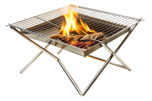 Folding campfire grill with stand on weekend getaway barbecue fun. png