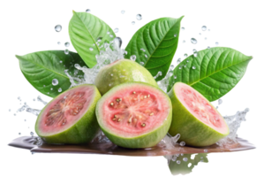 Fresh guava slices with splashing water a refreshing snack png