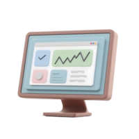 Pastel Computer Screen Data Dashboard 3D Render png