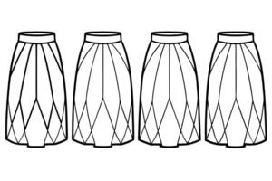 A line drawing of four skirts vector