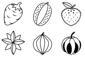 Various fruits and vegetables in black and white vector