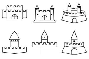 A set of castle icons in black and white vector