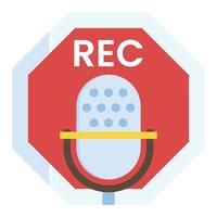 A stop sign with a microphone and the word rec vector