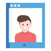 A man is looking into a phone screen with a blue background vector