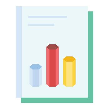 A document with a bar chart and a graph vector