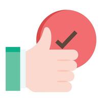A hand holding a red button with a tick mark vector