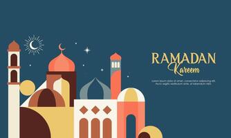 Abstract Geometric Colorful Islamic Ramadan Kareem Mosque. Modern Flat Illustration of Ramadan Mosque Design Concept for Landing Page, Background, Banner, Wallpaper, Card, Invitation, and Many More. vector