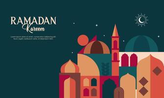 Abstract Geometric Colorful Islamic Ramadan Kareem Mosque. Flat Illustration of Ramadan Mosque Design Concept for Landing Page, Background, Banner, Wallpaper, Card, Invitation, and Many More. vector