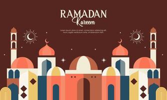 Abstract Geometric Colorful Islamic Ramadan Kareem Mosque. Modern Flat of Ramadan Mosque Design Concept for Landing Page, Background, Banner, Wallpaper, Card, Invitation, and Many More. vector