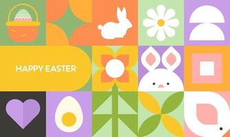 Abstract Minimalist Modern Colorful Easter Geometric Pattern with Easter Icons Flat Illustration. Design for Wrapping Paper, Background, Poster, Card, Packaging, Wallpaper, and Many More. vector