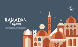 Geometric Colorful Islamic Ramadan Kareem Mosque. Modern Flat Illustration of Ramadan Mosque Design Concept for Landing Page, Background, Banner, Wallpaper, Card, Invitation, and Many More. vector