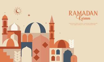 Abstract Geometric Islamic Ramadan Kareem Mosque. Modern Flat Illustration of Ramadan Mosque Design Concept for Landing Page, Background, Banner, Wallpaper, Card, Invitation, and Many More. vector