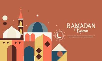 Abstract Geometric Colorful Islamic Ramadan Kareem Mosque. Modern Flat Illustration of Ramadan Mosque Design for Landing Page, Background, Banner, Wallpaper, Card, Invitation, and Many More. vector