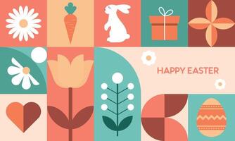 Trendy Minimalist Modern Colorful Easter Pattern with Easter Icons Flat Illustration. Design for Wrapping Paper, Background, Poster, Card, Packaging, Wallpaper, and Many More. vector