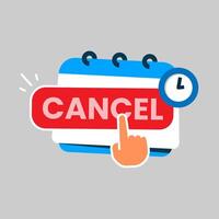 Flat illustration of a calendar, clock, and cancel button, representing easy subscription cancellation anytime or click to cancel. Suitable for UI design, business, and customer service concepts vector
