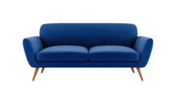 Modern blue sofa with wooden legs png