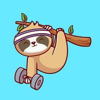 Cute Sloth Lifting Dumbbell On Tree Cartoon vector