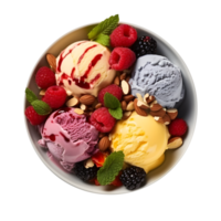 ice cream with berries and nuts on a white background png