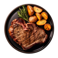 grilled Beef Steak with potatoes and rosemary on a plate png