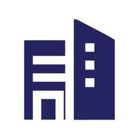 a blue building icon with a white background for real estate business vector