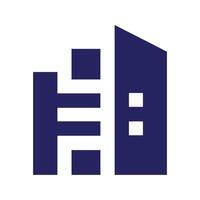 the logo for a building with a blue and white background vector