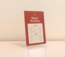 A menu mockup on a table with a white background psd