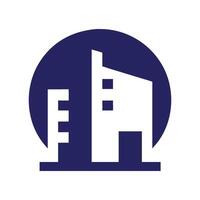 blue building icon for real estate business, background is white vector