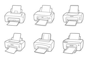Printer Icon Set in Outline Silhouette Style vector