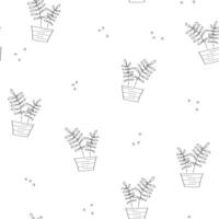 Seamless pattern with houseplants. Indoor plant in pot. Chaotic composition on white background. illustration for wrapping paper, covers, textile print. vector