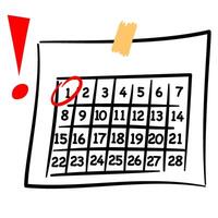 Calendar deadline notice or event reminder notification icon, flat design of calendar with alert for scheduling and notice message Isolated image. vector
