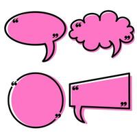 Pink bubble speech, quote box frame set. Speech quotation marks design. copy space templates for text, message, info, citation. vector