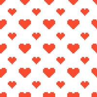 Simple pixel hearts seamless pattern. Pixelated romance and friendship print for wrapping, packaging, textile, card. Retro illustration. vector