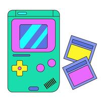 Portable game console. Retro vintage videogames. nostalgia aesthetic. Old game handheld device. Gaming life vector