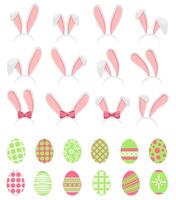Happy Easter concept design, story template and banner set with bunny ears and Easter eggs. Hare ears. Cartoon easter rabbit or bunny ears band for costume design vector