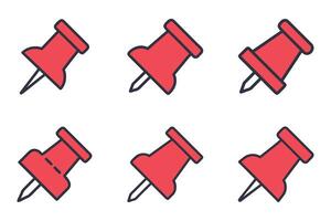 Outline Silhouette Push Pin Icons Collection vector