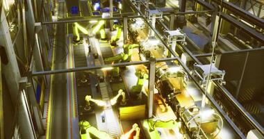 Advanced robotic assembly line operating in a modern factory setting video