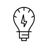 Energy Efficient Light Bulb line icon, drawing of a light bulb with a lightning bolt inside, suitable for presentations, educational materials, and business concepts. vector