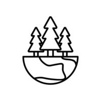 Forest line icon, drawing of a river flowing through a forest. Ideal for naturethemed designs, outdoor apparel, ecofriendly branding, and environmental awareness campaigns. vector