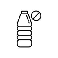 no plastic line icon, Plastic bottle with a circle and a diagonal line through it. Suitable for promoting ecofriendly initiatives, recycling programs, and sustainability campaigns. vector