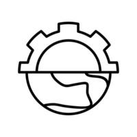 eco gear line icon, Gear on top of a globe, a symbol of global business, technology, travel, and transportation, suitable for presentations, websites, and articles. vector