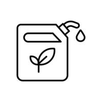 eco Fuel line icon, Black and white line drawing of a fuel container with a leaf symbolizing biofuel. Ideal for ecoconscious concepts and presentations. vector