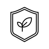 Environmental Protection line icon, Simple shield design with plant inside. ideal for naturethemed logos, environmental campaigns, and ecofriendly branding materials for businesses. vector