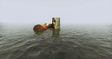 Floating barrels on calm water in a serene coastal environment video