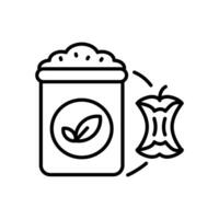 Composting line icon, Depicts a compost bin and an apple core, ideal for environmental, waste reduction, composting, organic recycling, or sustainable living themes. vector