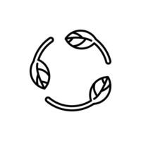 Recycle leaf line icon, Three stylized leaves in a circular pattern, ideal for organic and naturethemed designs, natural products packaging, or environmental concepts. vector
