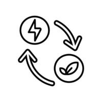 exchange line icon, Circular energy flow lightning to leaf. Suitable for science, nature, climate change, environment, and renewable energy concepts in educational materials. vector