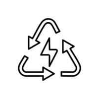 reuse line icon, Recycling symbol with a lightning bolt inside ideal for ecofriendly designs related to sustainability, energy efficiency, environmental awareness, and green initiatives. vector