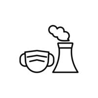 Pollution Mask line icon, Face mask and factory emitting smoke. Suitable for pollution, environment, industrial and healththemed designs needing a key concept visual. vector